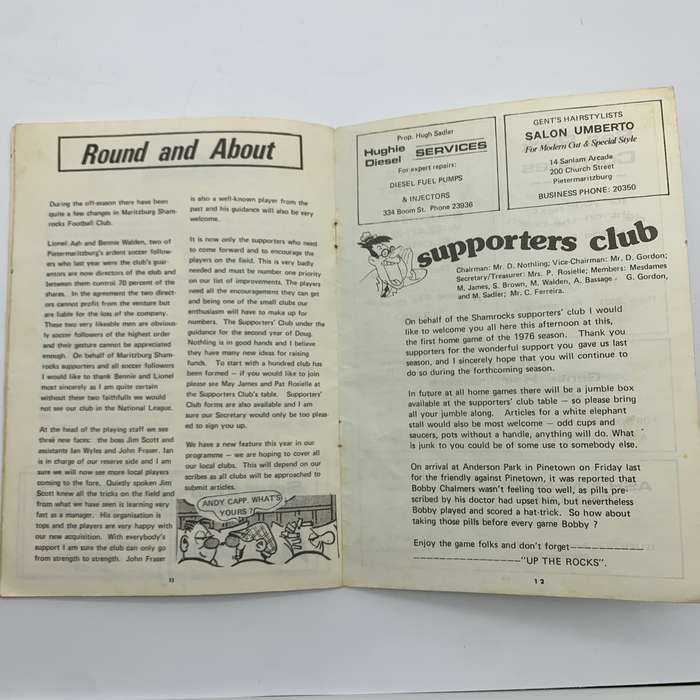 Soccer  1976 'Maritzburg Shamrocks vs Rangers' Official Programme