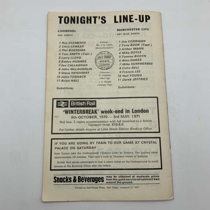 Soccer  '1971 Liverpool vs Manchester City' Official Programme