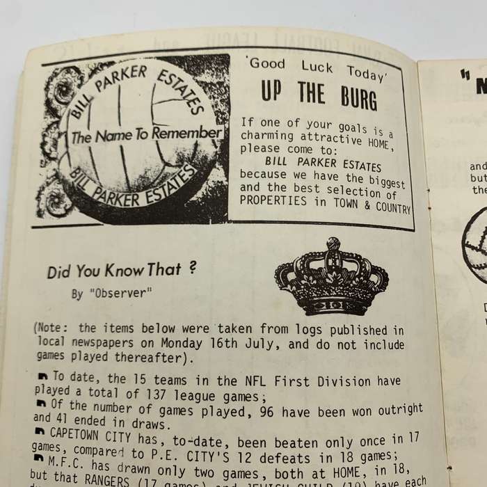 Soccer  1973 'Maritzburg F.C. vs East London United' Official Programme