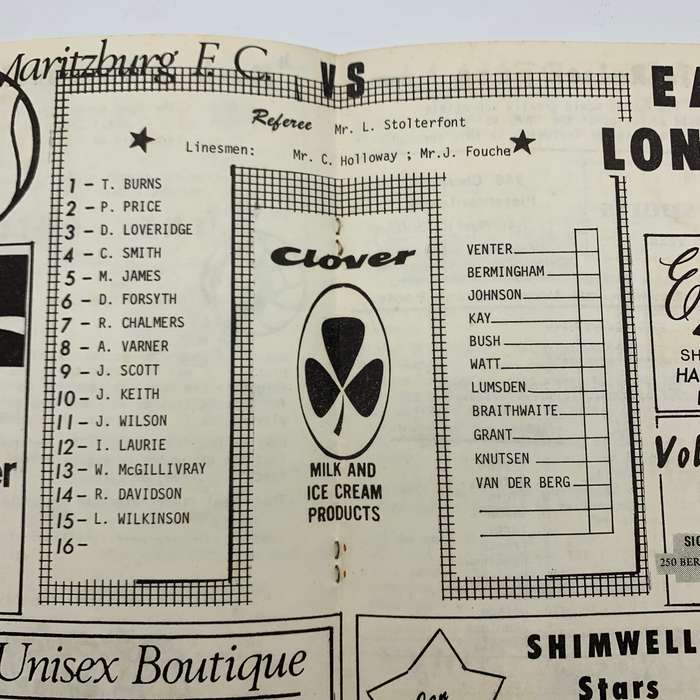 Soccer  1973 'Maritzburg F.C. vs East London United' Official Programme