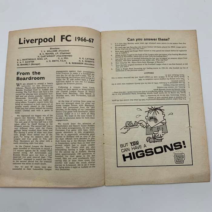 Soccer  '1966 Liverpool vs Burnley' Official Programme