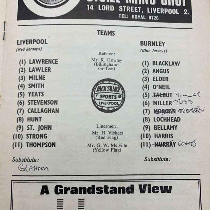 Soccer  '1966 Liverpool vs Burnley' Official Programme
