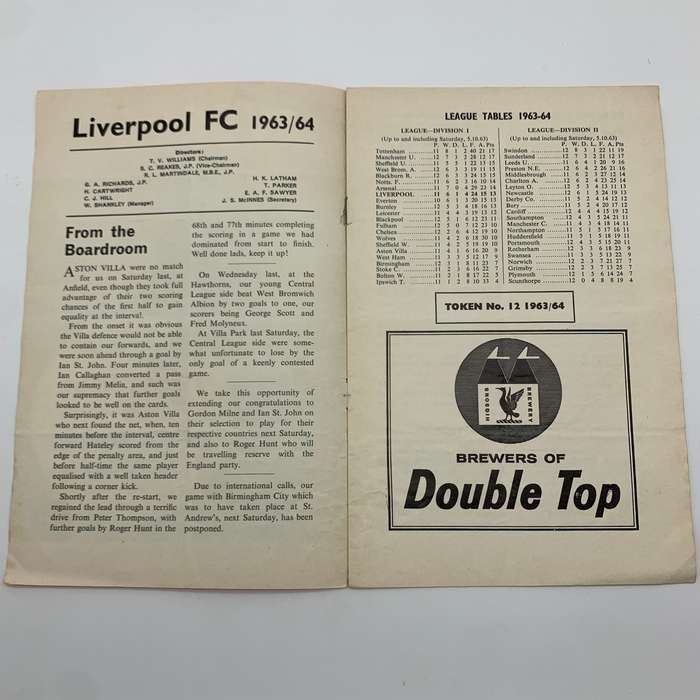 Soccer  '1963 Liverpool vs Sheffield Wednesday' Official Programme