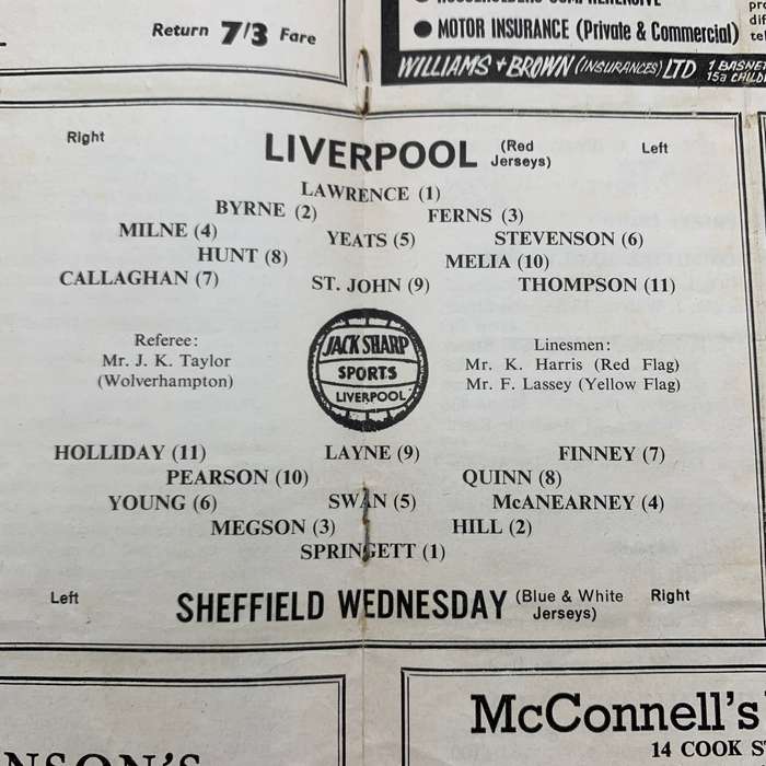 Soccer  '1963 Liverpool vs Sheffield Wednesday' Official Programme