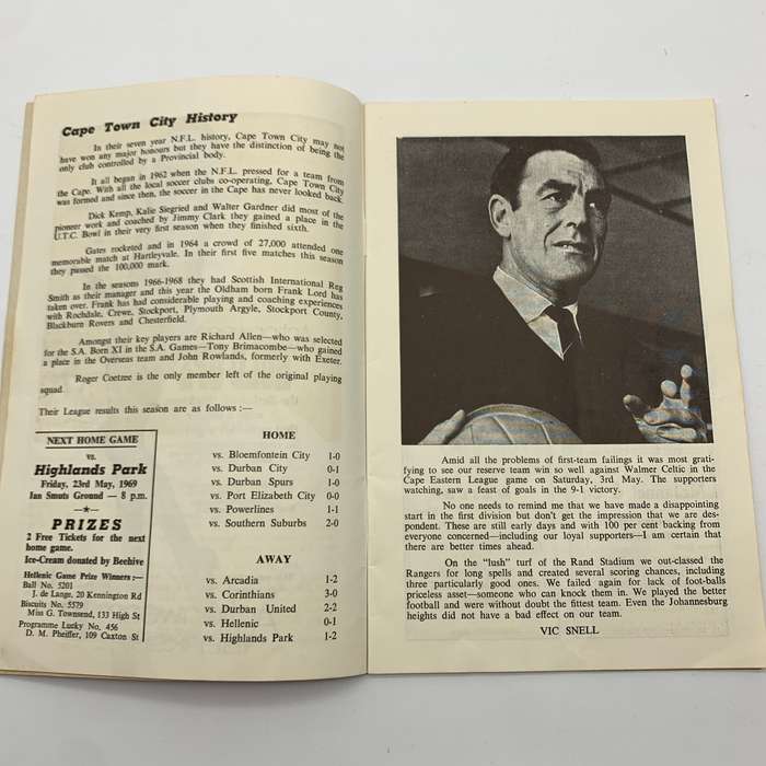 Soccer  '1969 East London Celtic vs Cape Town City' Official Programme