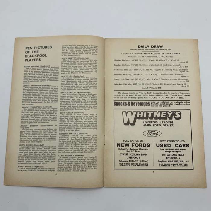 Soccer  1967 'Liverpool vs Blackpool' Official Programme