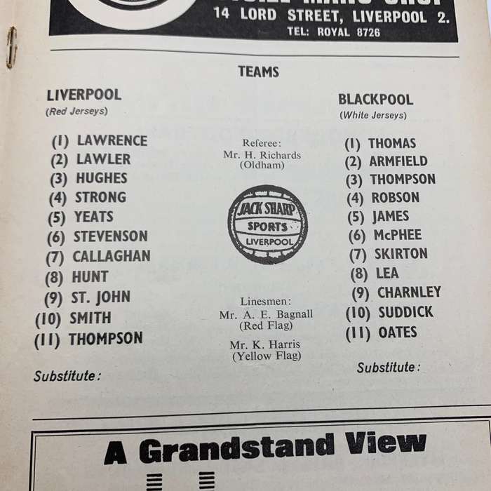 Soccer  1967 'Liverpool vs Blackpool' Official Programme