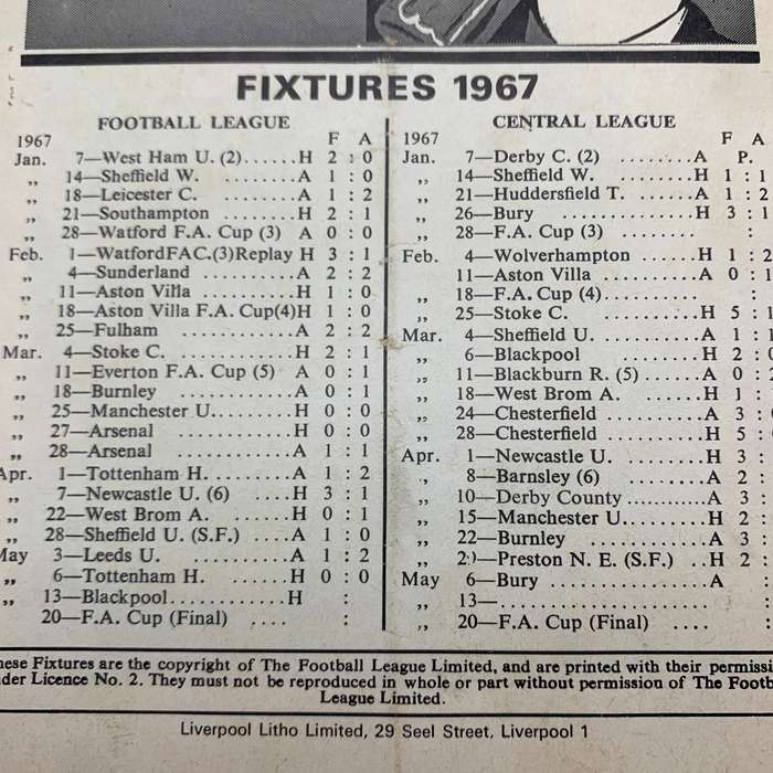 Soccer  1967 'Liverpool vs Blackpool' Official Programme