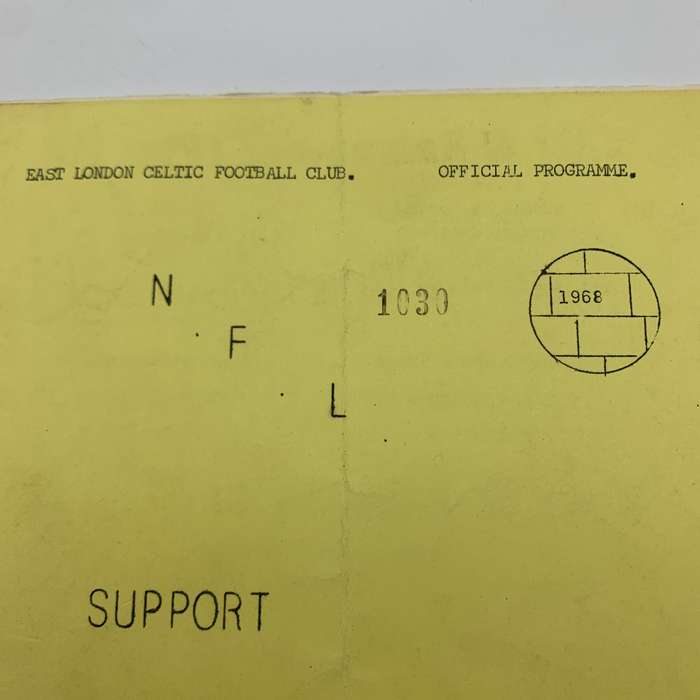 Soccer  '1968 East London Celtic vs Powerlines' Official Programme