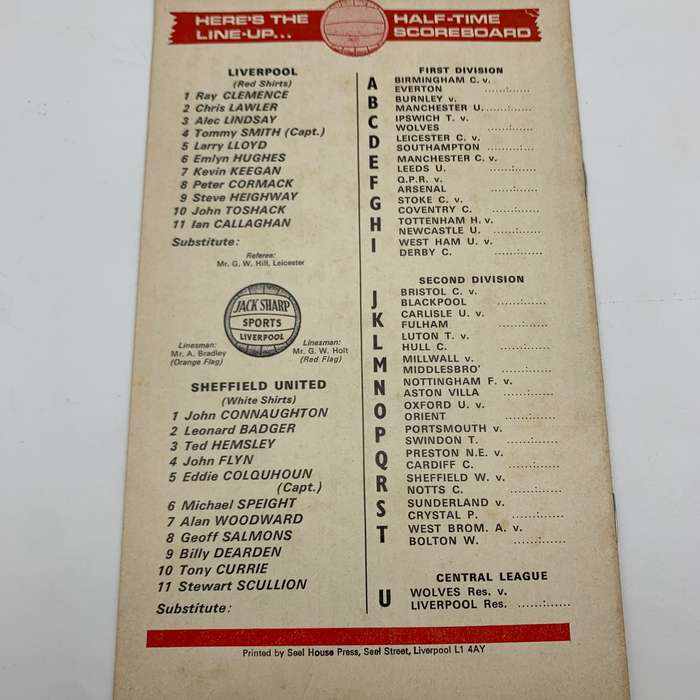 Soccer  '1973 Liverpool vs Sheffield United' Official Programme