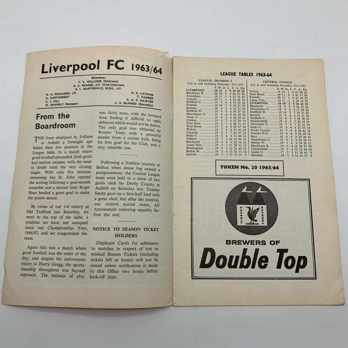 Soccer  '1963 Liverpool vs Burnley' Official Programme