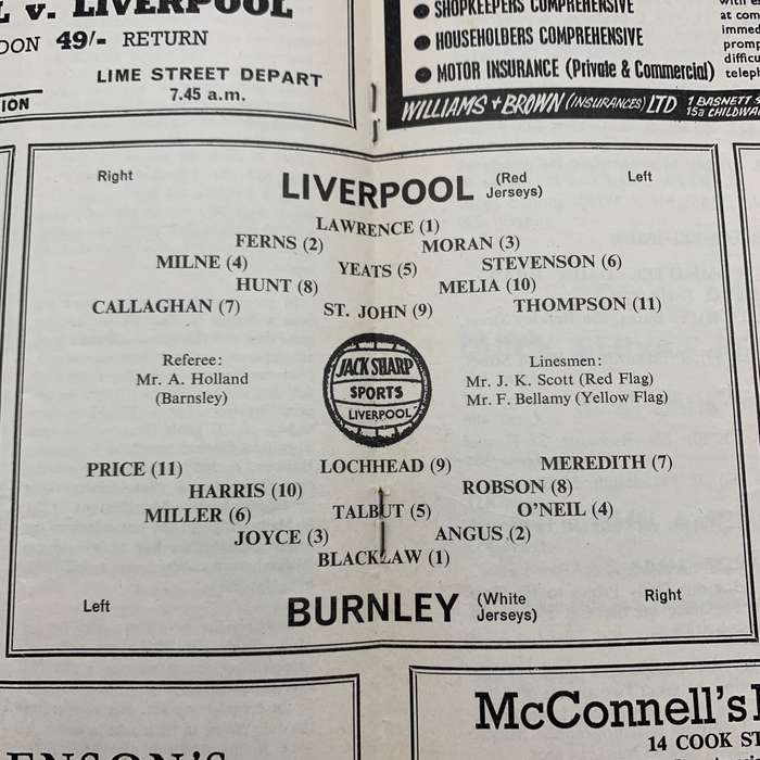 Soccer  '1963 Liverpool vs Burnley' Official Programme