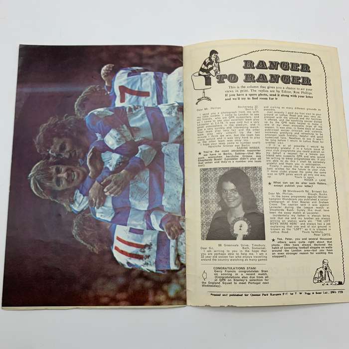 Soccer  '1974 Queens Park Rangers vs Derby County' Official Programme