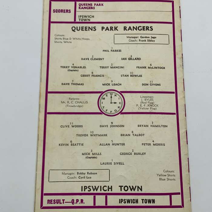 Soccer  '1973/4 Queens Park Rangers vs Ipswich Town' Official Programme