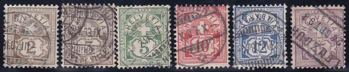 SWITZERLAND - 1906 CROSS & SHIELD, NEW WMK (+) SET OF 6 SINGLES, FINE USED - CV:R1800
