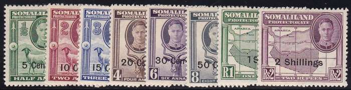 SOMALILAND - 1951 KGVI, NEW CURRENCY ASSORTED U/M SINGLES TO 2/ - CV:R420