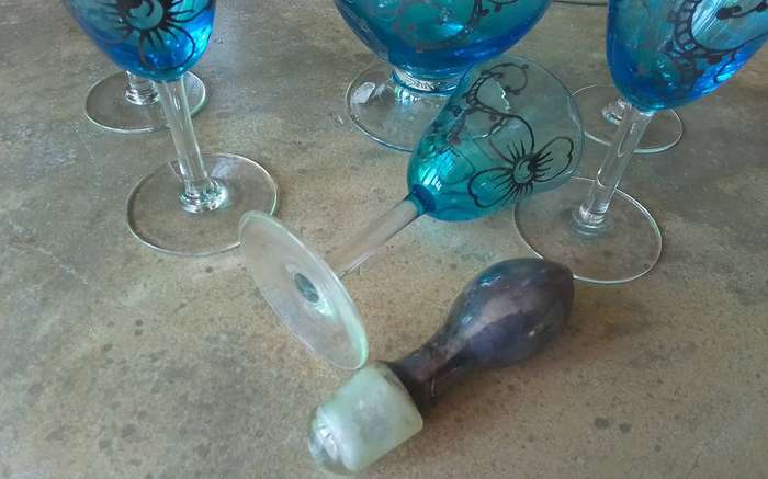 Vintage Venetian Glass with overlay Decanter Set