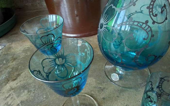 Vintage Venetian Glass with overlay Decanter Set