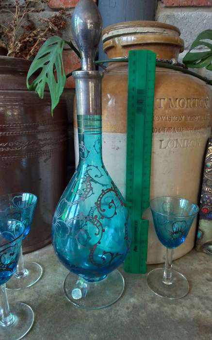 Vintage Venetian Glass with overlay Decanter Set
