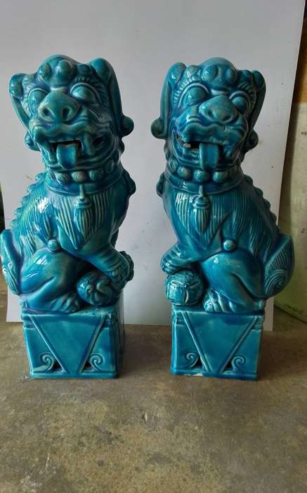 Vintage Balboa Hand Made Turquoise Foo Dogs