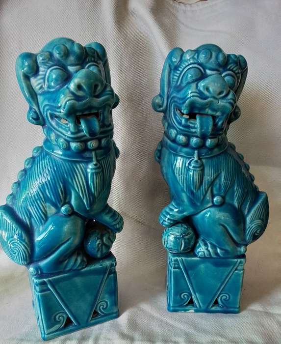 Vintage Balboa Hand Made Turquoise Foo Dogs