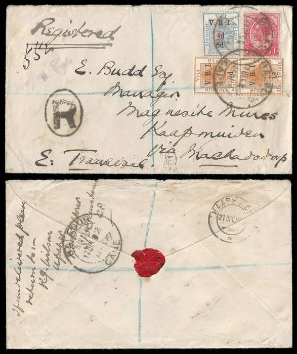 Union of South Africa.  1918 to Magnesite Mines, Kaapmuiden.