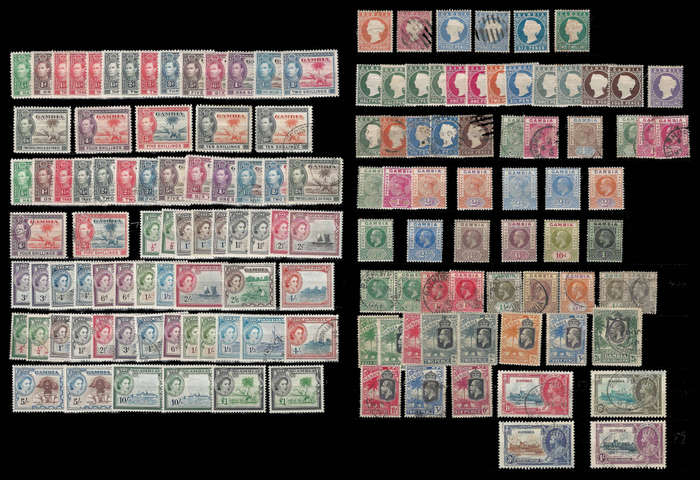 Gambia. 130+ stamps. Queen Victoria onwards. High catalogue value.