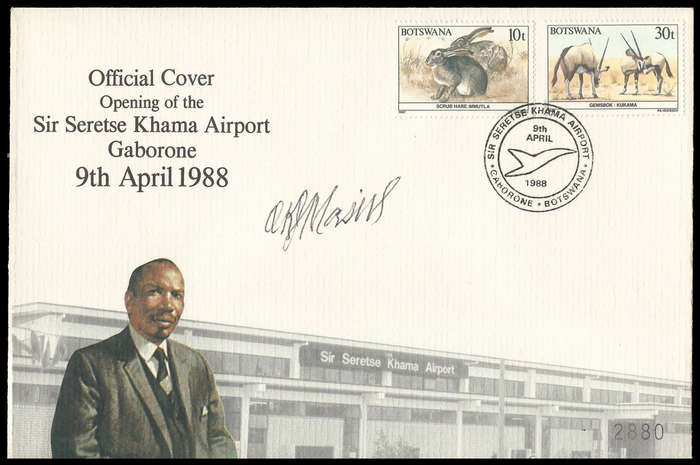 Botswana. 1988 Cover signed by Botswana President Sir Ketumile Masire.