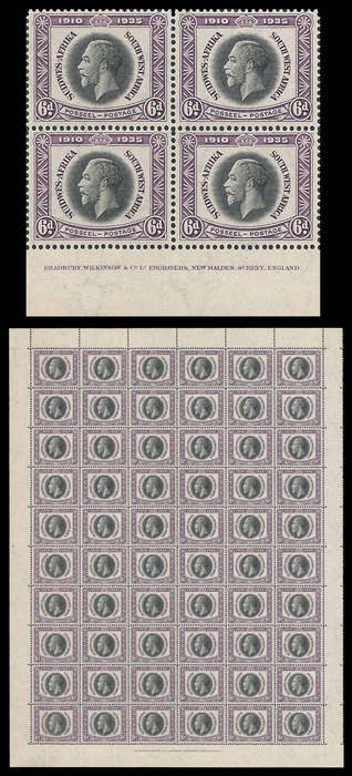 South West Africa.  1935 Complete pane.  Cat.value R7 680-00. UM.