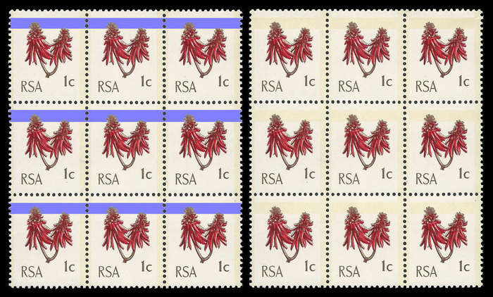 Republic of South Africa.   One Horizontal Phosphor Band per stamp / Shifted Phosphor Band.