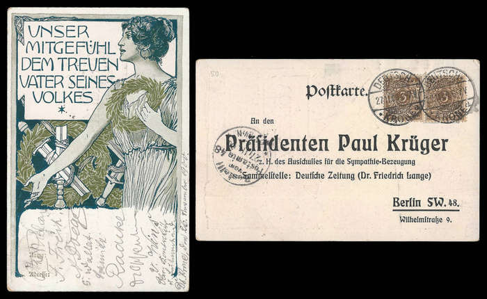 Anglo Boer War. German Paul Kruger propaganda postcard