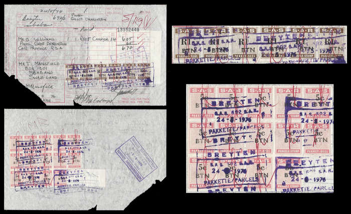 South African Railways.  Waybill bearing 9 Horisontal pairs (20 stamps).