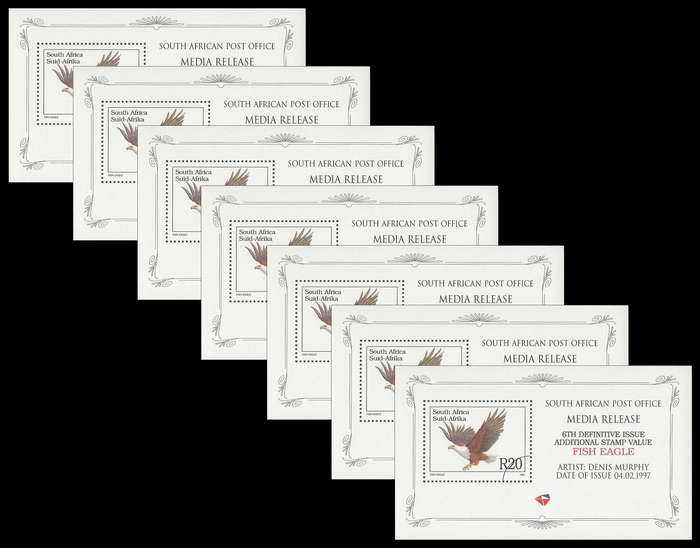 Republic of South Africa.  1997 R20-00 Fish Eagle Media Release x 7.  Unmounted mint.