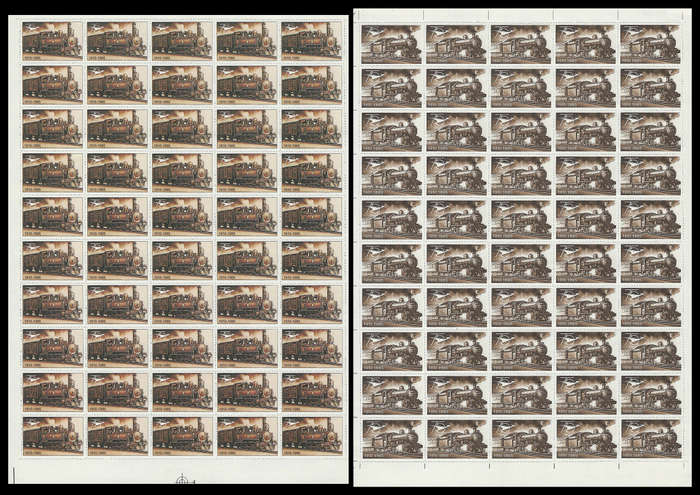 South Africa.  Railways  Labels.  2 Complete Sheets of 50 (total of 100 labels).