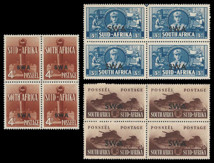 South West Africa.  1941 Large Wars.  Three Blocks.  Cat.value R1 620-00.  UM.