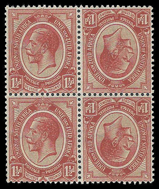 Union of South Africa.  1½d Tete-Beche block.  Cat.value R400-00.