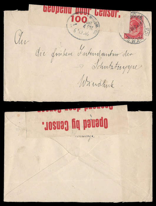 South West Africa.  1916 Censored Cover from Okahandja to Windhoek.