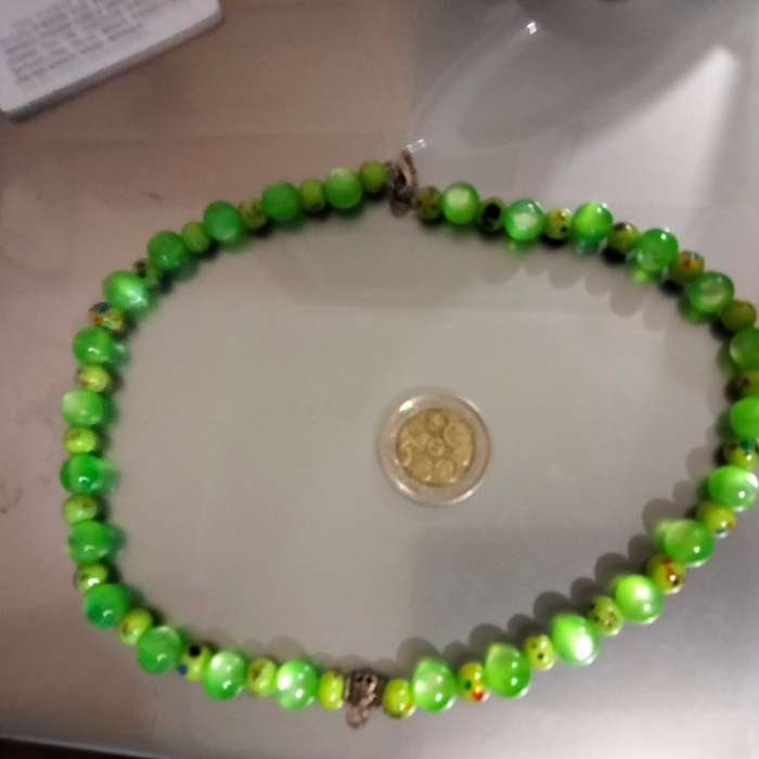 Necklace Murano Art glass hand blown beads dots Green+Synthetic round Look at my Buy Now No Waiting