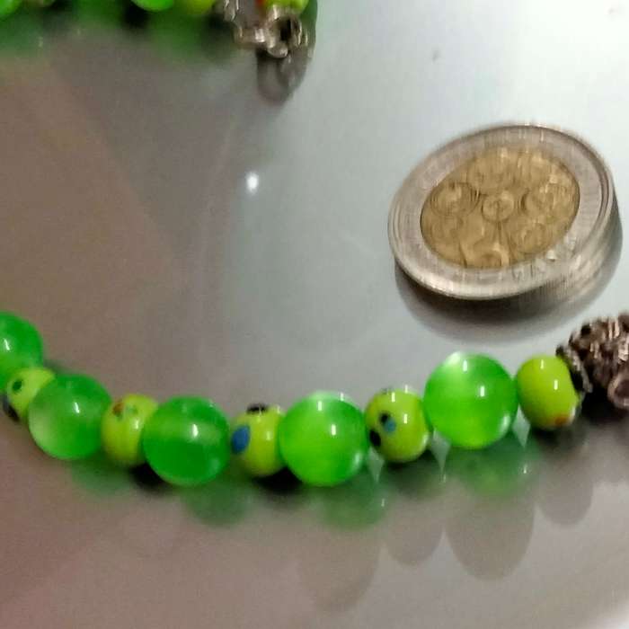 Necklace Murano Art glass hand blown beads dots Green+Synthetic round Look at my Buy Now No Waiting