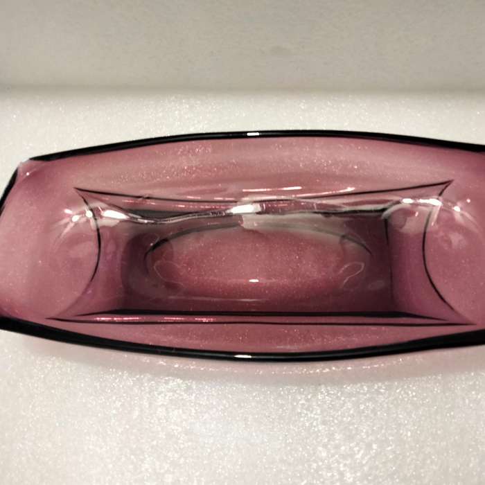 1940/60HAZEL Atlas glass company Amethyst relish dish+2crochet cloths Look at my Buy Now No Waiting