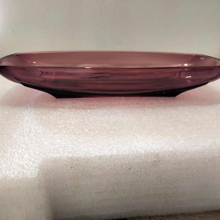 1940/60HAZEL Atlas glass company Amethyst relish dish+2crochet cloths Look at my Buy Now No Waiting