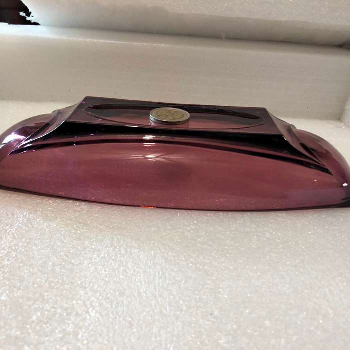 1940/60HAZEL Atlas glass company Amethyst relish dish+2crochet cloths Look at my Buy Now No Waiting