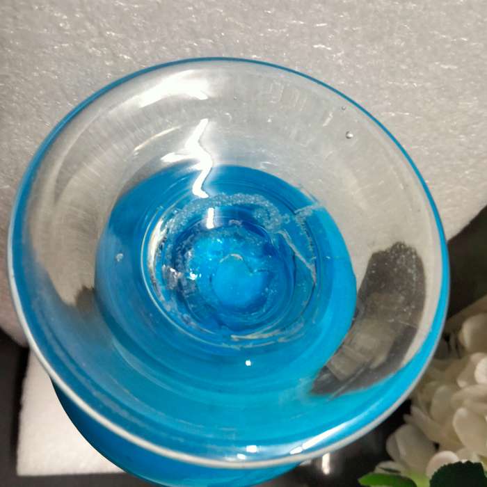 VASE  vintage Opaline Light blue white cased glass Hand blown clear glass foot