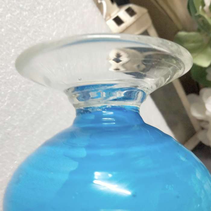 VASE  vintage Opaline Light blue white cased glass Hand blown clear glass foot