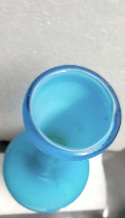 VASE  vintage Opaline Light blue white cased glass Hand blown clear glass foot