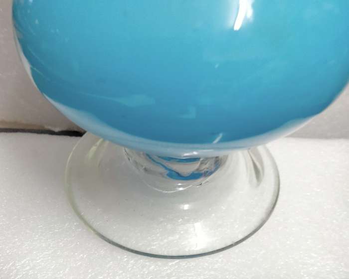 VASE  vintage Opaline Light blue white cased glass Hand blown clear glass foot