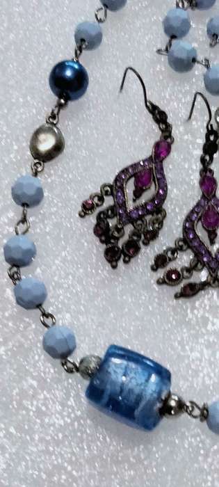 NECKLACE Italian glass foil lampwork 2 Big Blue+Synthetic+earrings LOOK at my BUY NOW - NO WAITING