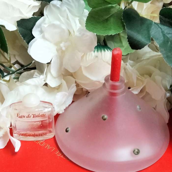 Scent bottles empty 1 mini YveSaintLaurent +Frosted glass green dot