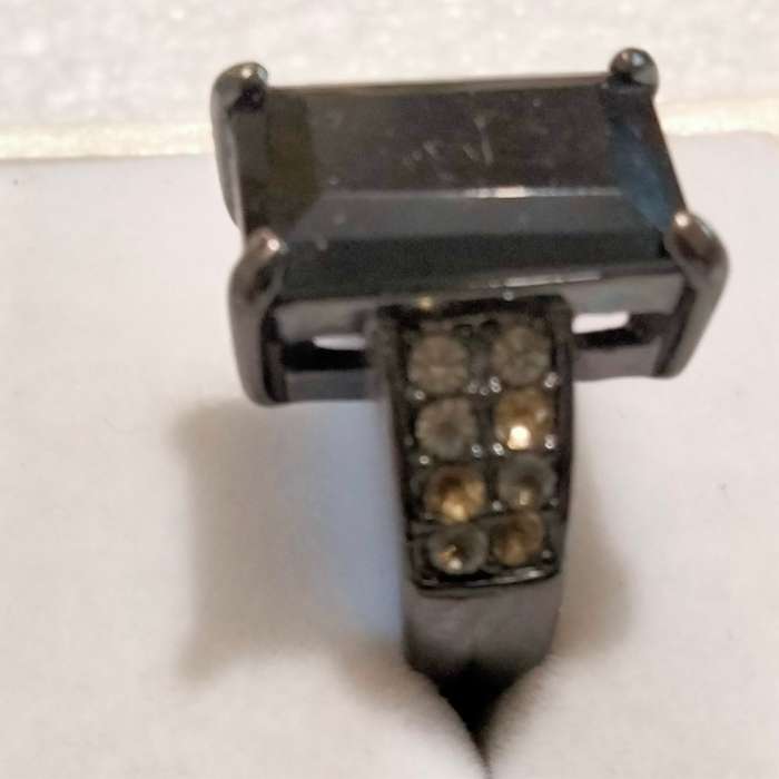 Dress RING Vintage Square dark composite stone - gunmetal tone