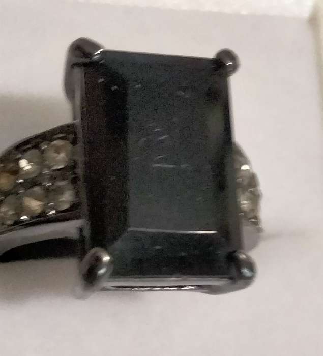 Dress RING Vintage Square dark composite stone - gunmetal tone